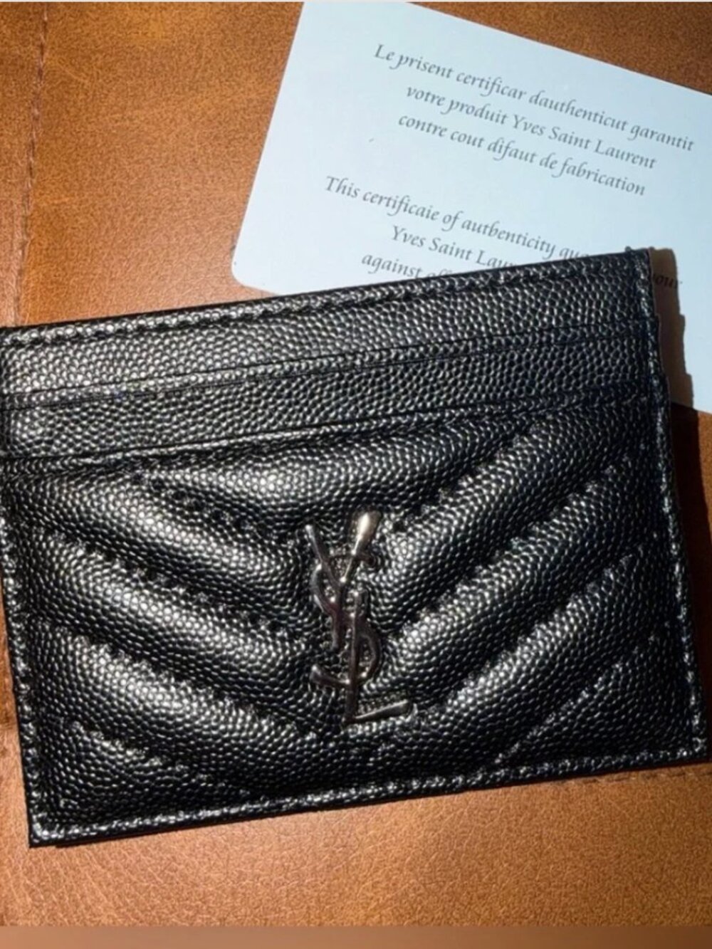 YSL Black Quilted Leather Card Case with Silver Logo - SAME DAY SHIPMENT - Picture 5 of 5